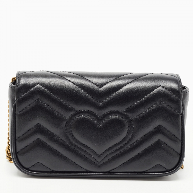 Pre Owned Gucci Black Matelassé Leather Super Mini GG Marmont Shoulder Bag