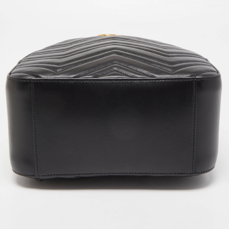 Pre Owned Gucci Black Matelassé Leather GG Marmont Backpack