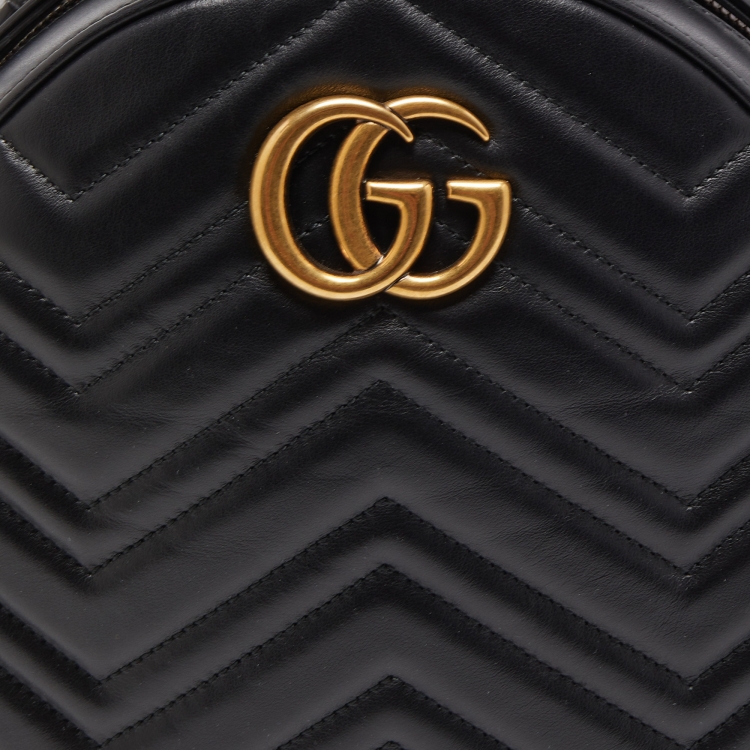 Pre Owned Gucci Black Matelassé Leather GG Marmont Backpack