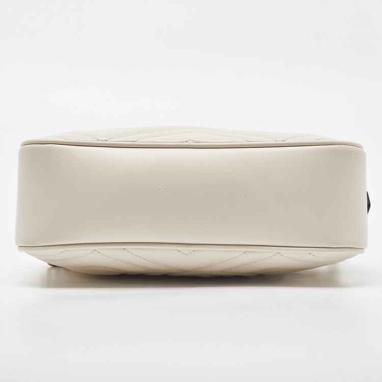 Pre Owned Gucci Off White Matelassé Leather Small GG Marmont Shoulder Bag