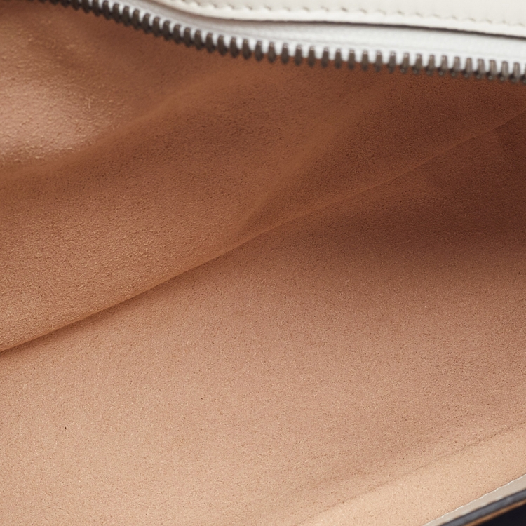 Pre Owned Gucci Off White Matelassé Leather Small GG Marmont Shoulder Bag