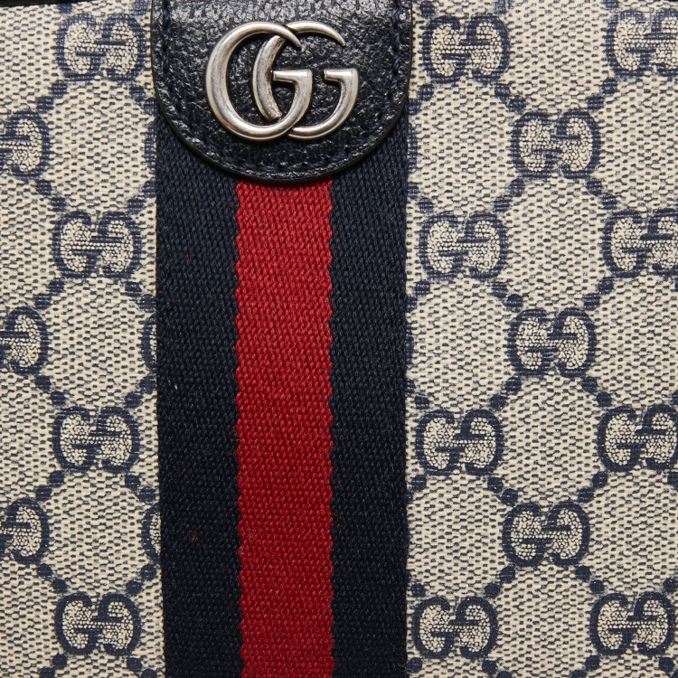 Pre Owned Gucci Beige/Navy Blue GG Supreme Canvas and Leather Ophidia Crossbody Bag