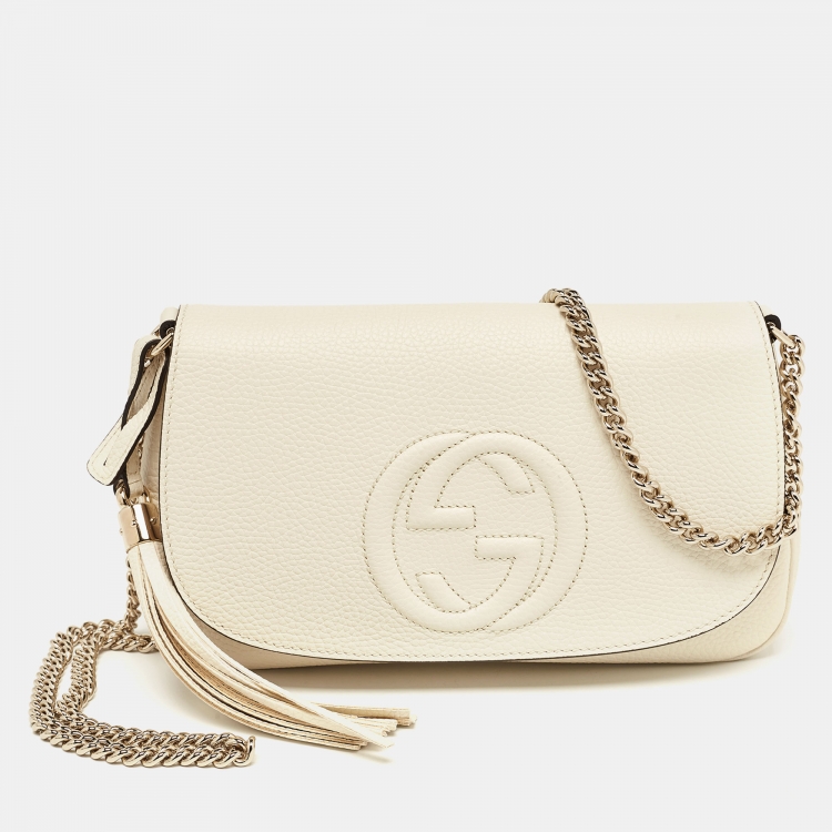 Gucci Cream Leather Soho Flap Shoulder Bag TLC