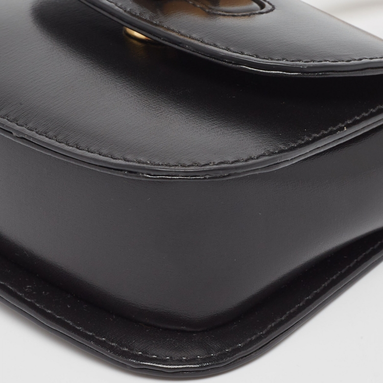 Pre Owned Gucci Black Leather Super Mini 1947 Bamboo Top Handle Bag