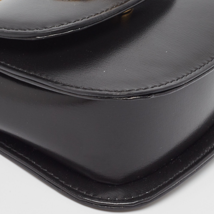 Pre Owned Gucci Black Leather Super Mini 1947 Bamboo Top Handle Bag