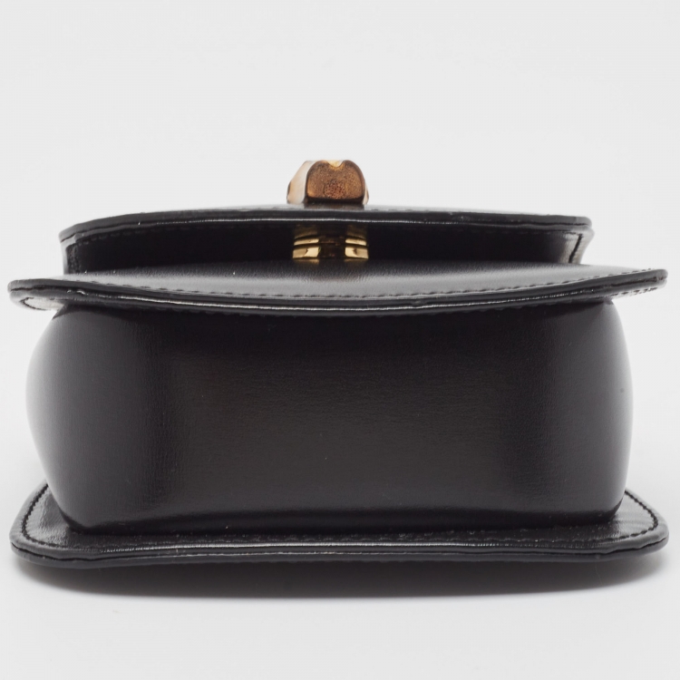 Pre Owned Gucci Black Leather Super Mini 1947 Bamboo Top Handle Bag