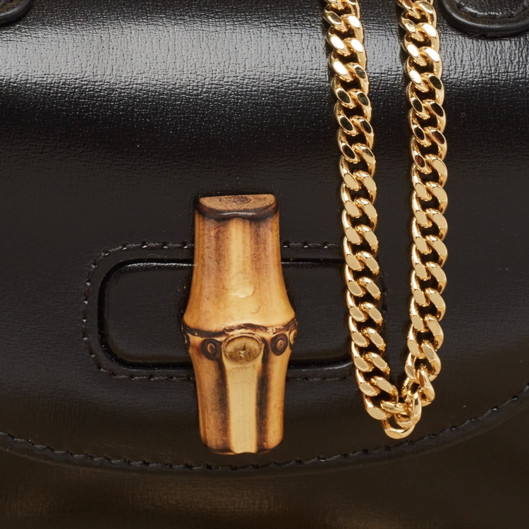 Pre Owned Gucci Black Leather Super Mini 1947 Bamboo Top Handle Bag