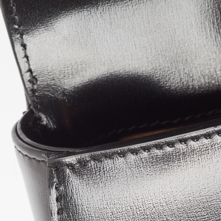 Pre Owned Gucci Black Leather Super Mini 1947 Bamboo Top Handle Bag