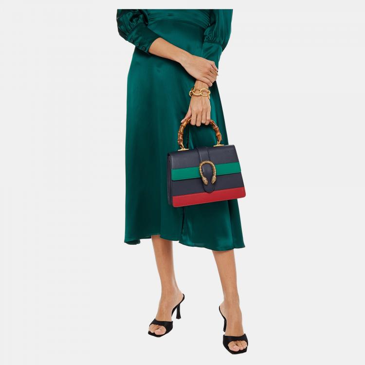 Pre Owned Gucci Tricolor Leather Medium Dionysus Bamboo Top Handle Bag