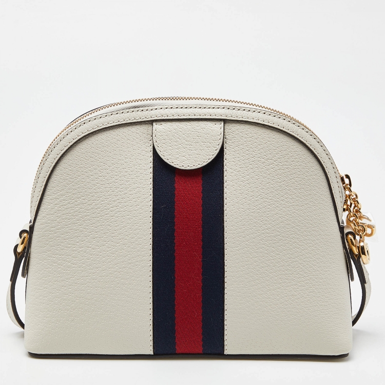 Pre Owned Gucci White Leather Small Ophidia Web Shoulder Bag