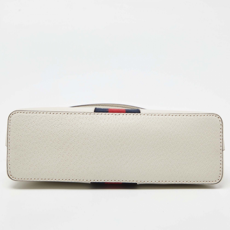 Pre Owned Gucci White Leather Small Ophidia Web Shoulder Bag