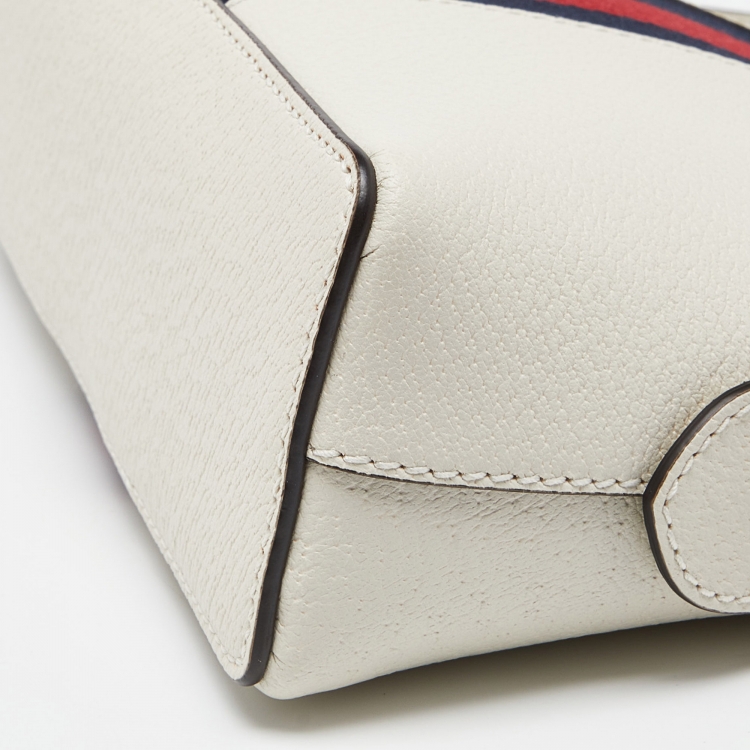 Pre Owned Gucci White Leather Small Ophidia Web Shoulder Bag