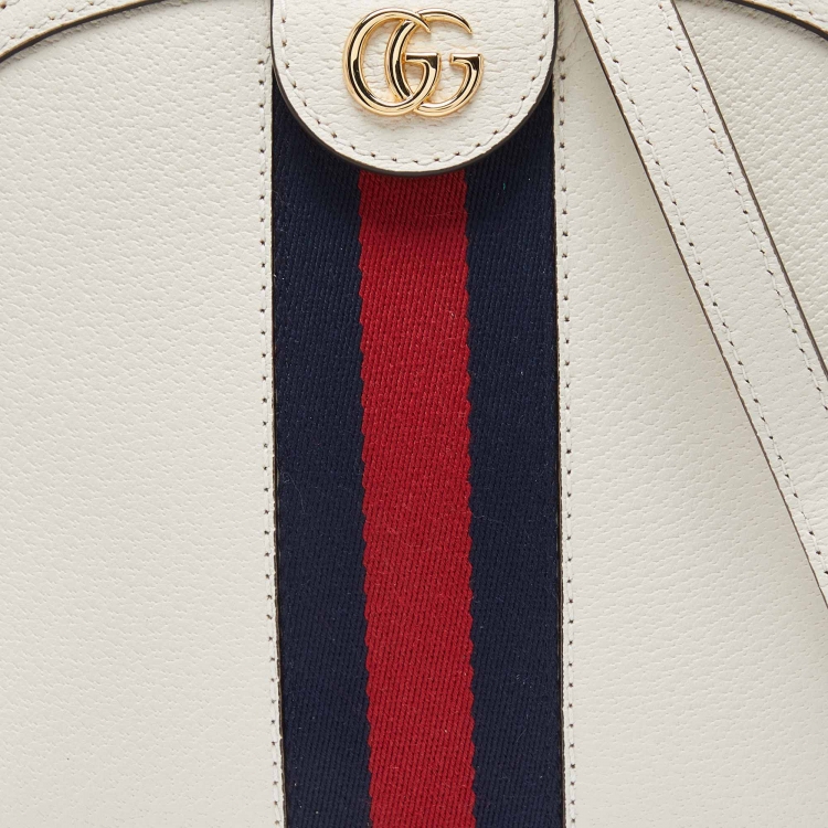 Pre Owned Gucci White Leather Small Ophidia Web Shoulder Bag