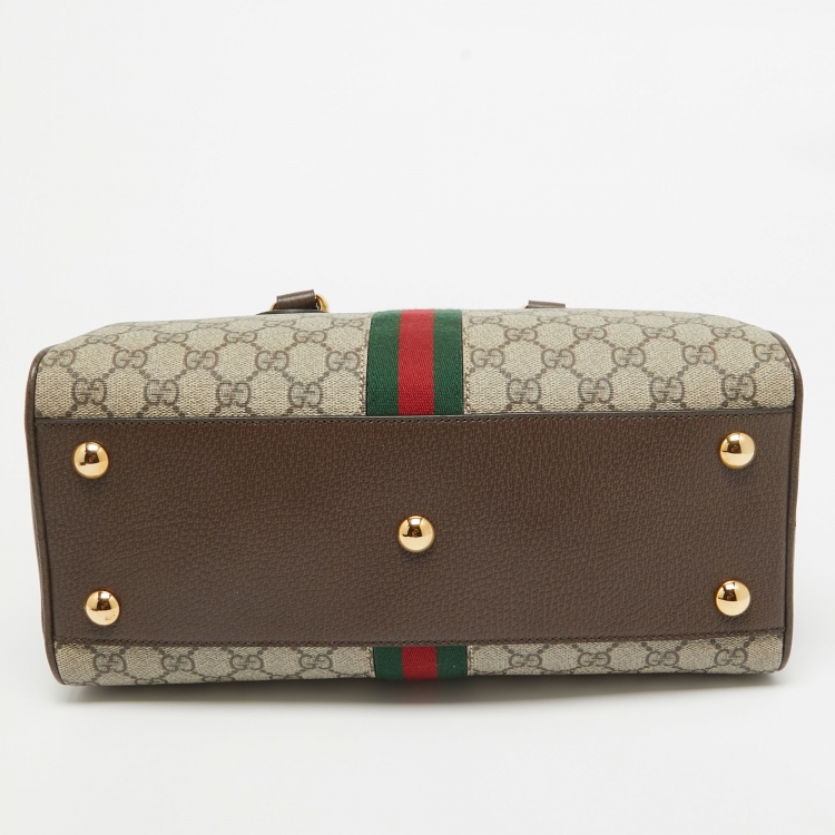 Pre Owned Gucci Brown/Beige GG Canvas and Leather Medium Ophidia Satchel