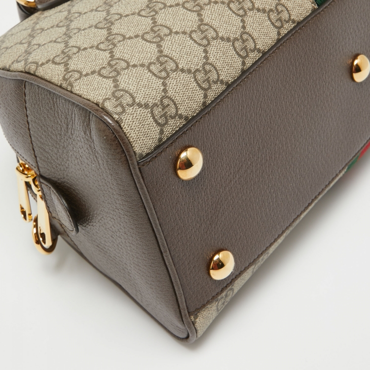 Pre Owned Gucci Brown/Beige GG Canvas and Leather Medium Ophidia Satchel