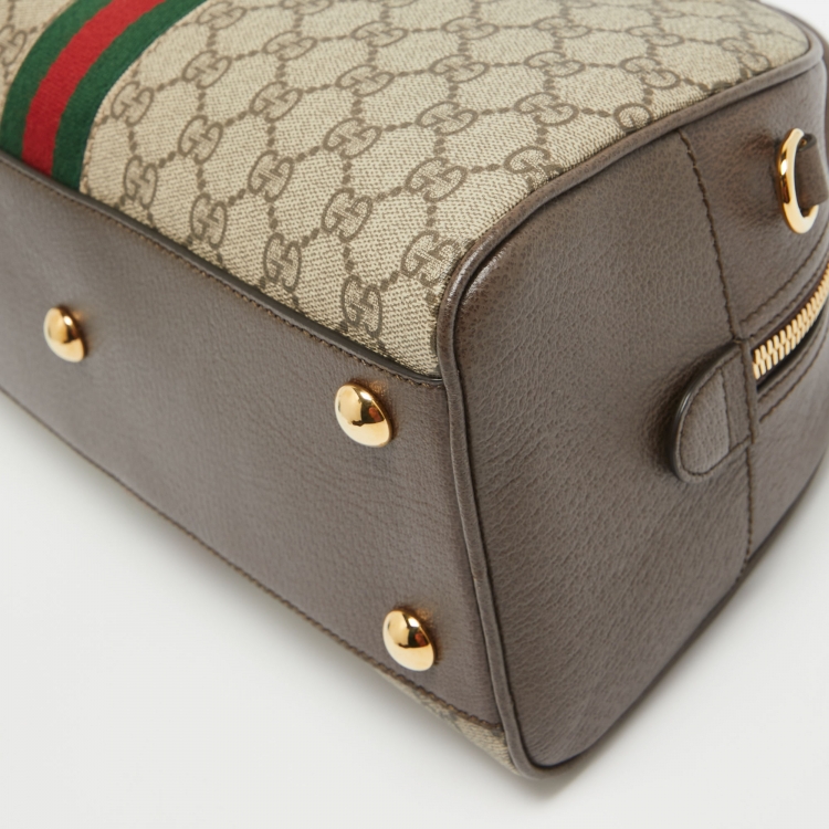 Pre Owned Gucci Brown/Beige GG Canvas and Leather Medium Ophidia Satchel