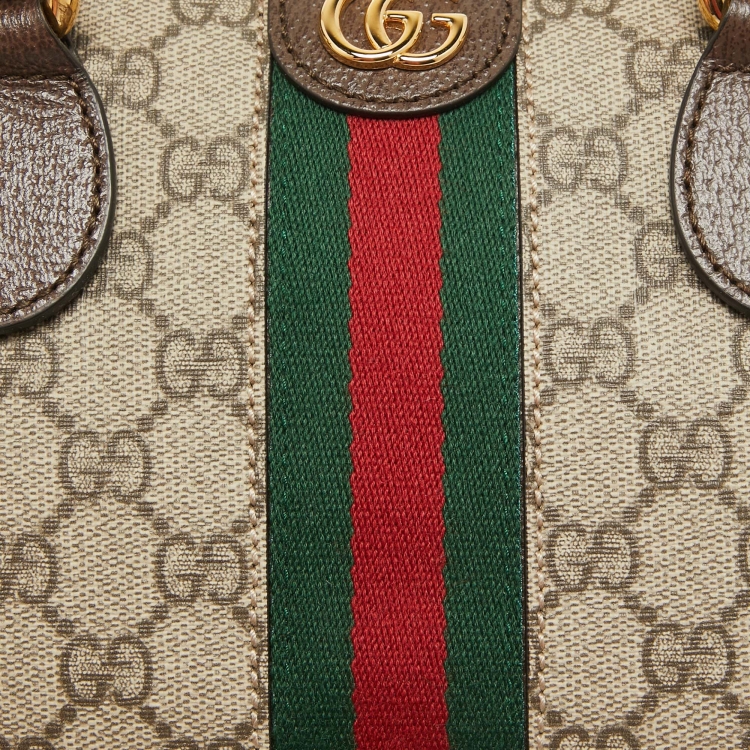 Pre Owned Gucci Brown/Beige GG Canvas and Leather Medium Ophidia Satchel