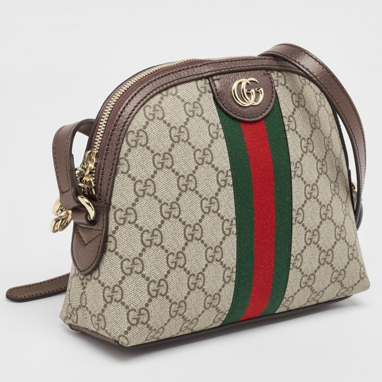 Pre Owned Gucci Brown/Beige GG Supreme Canvas Small Ophidia Shoulder Bag