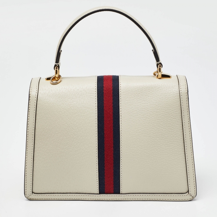 Pre Owned Gucci Cream Leather Small Ophidia GG Web Top Handle Bag