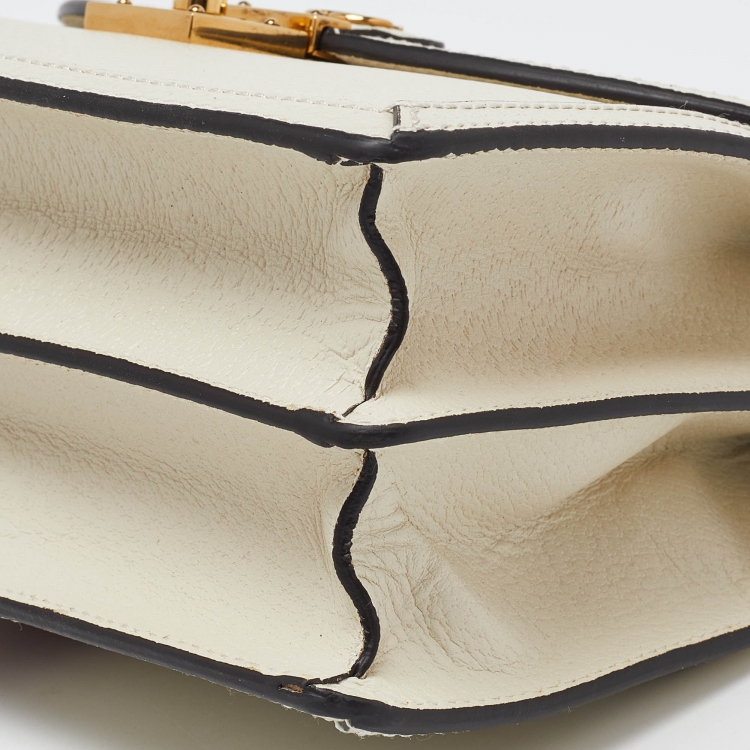 Pre Owned Gucci Cream Leather Small Ophidia GG Web Top Handle Bag