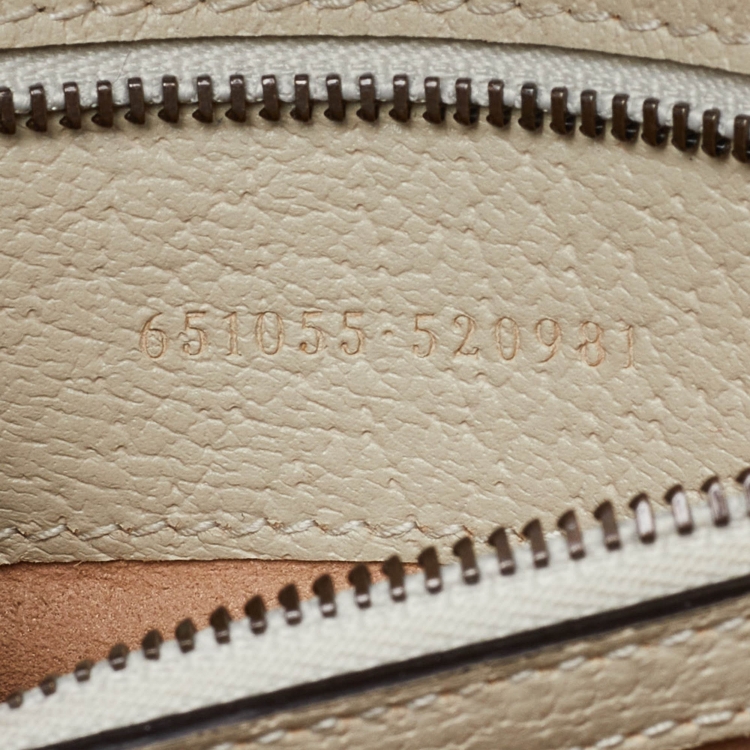 Pre Owned Gucci Cream Leather Small Ophidia GG Web Top Handle Bag