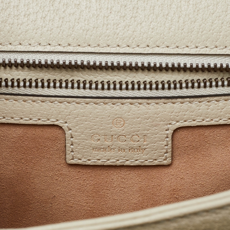 Pre Owned Gucci Cream Leather Small Ophidia GG Web Top Handle Bag