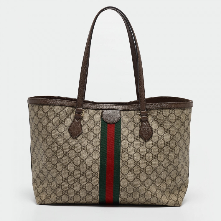 Pre Owned Gucci Beige/Ebony GG Supreme Canvas Medium Ophidia Tote