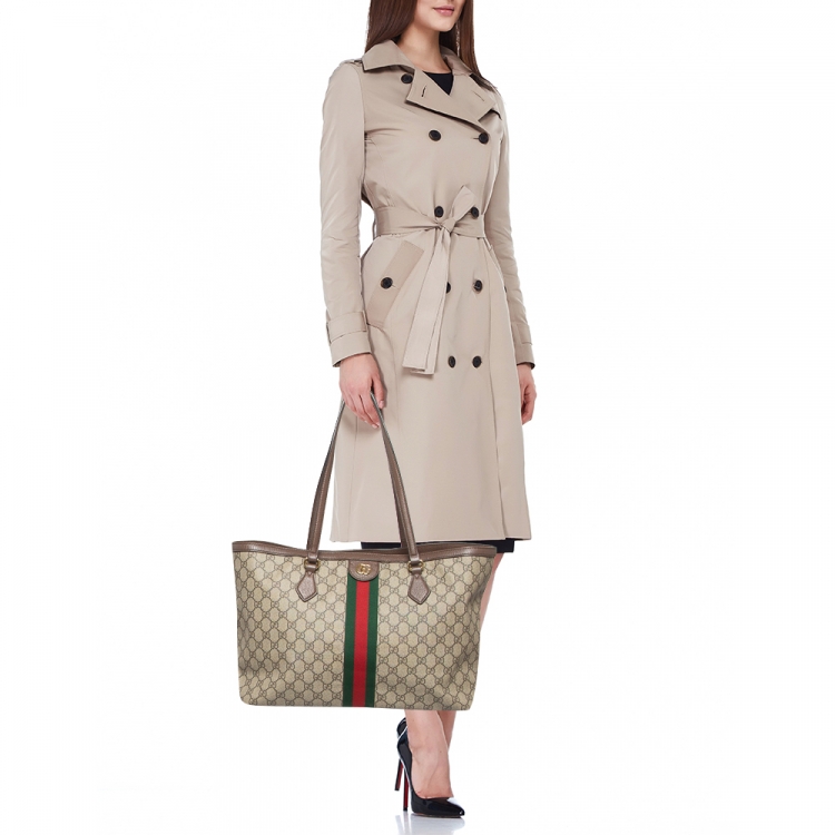 Pre Owned Gucci Beige/Ebony GG Supreme Canvas Medium Ophidia Tote