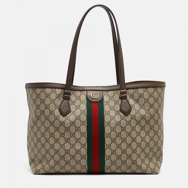 Pre Owned Gucci Beige/Ebony GG Supreme Canvas Medium Ophidia Tote