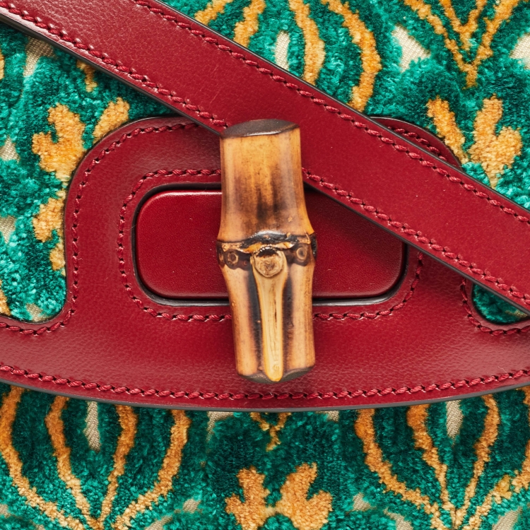 Pre Owned Gucci Garden Multicolor Velvet and Leather Bamboo 1947 Top Handle Bag