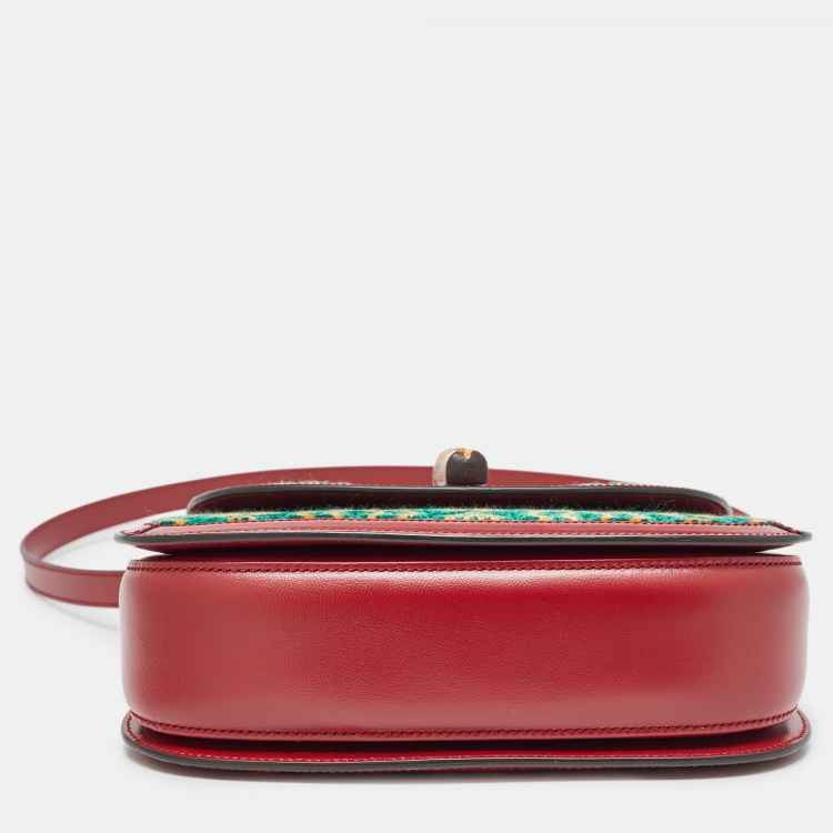 Pre Owned Gucci Garden Multicolor Velvet and Leather Bamboo 1947 Top Handle Bag