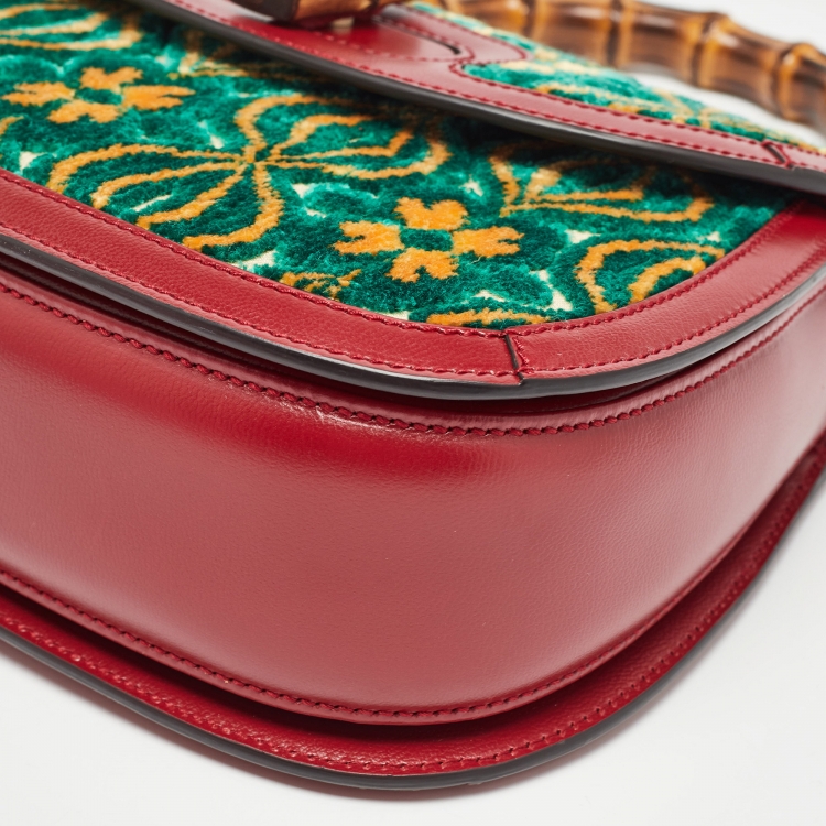 Pre Owned Gucci Garden Multicolor Velvet and Leather Bamboo 1947 Top Handle Bag