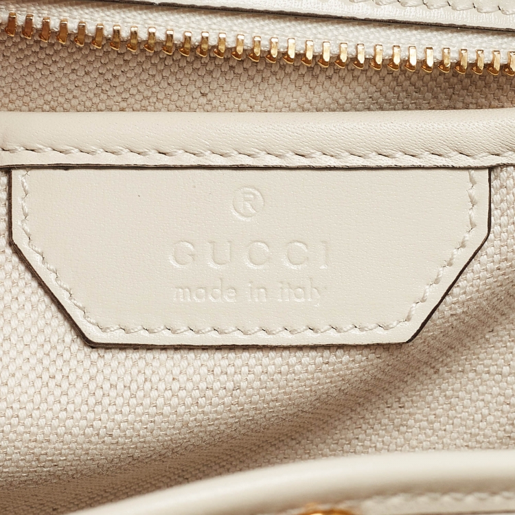 Pre Owned Gucci Off White Leather Small Geometric Print Bamboo 1947 Top Handle Bag
