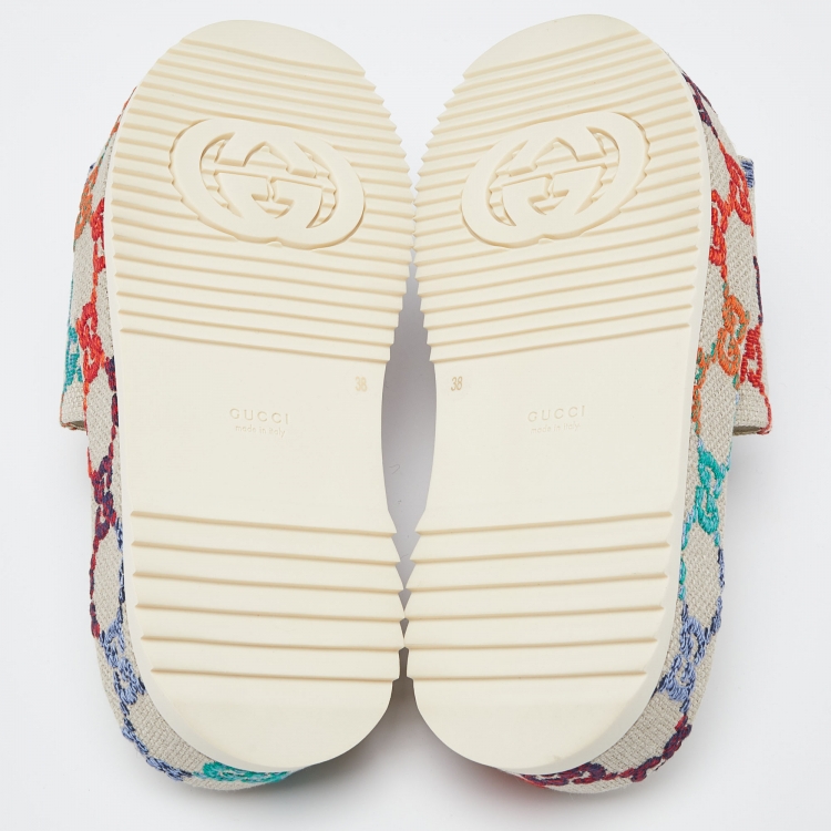Pre Owned Gucci Multicolor GG Monogram Canvas Angelina Platform Slide Sandals Size 38