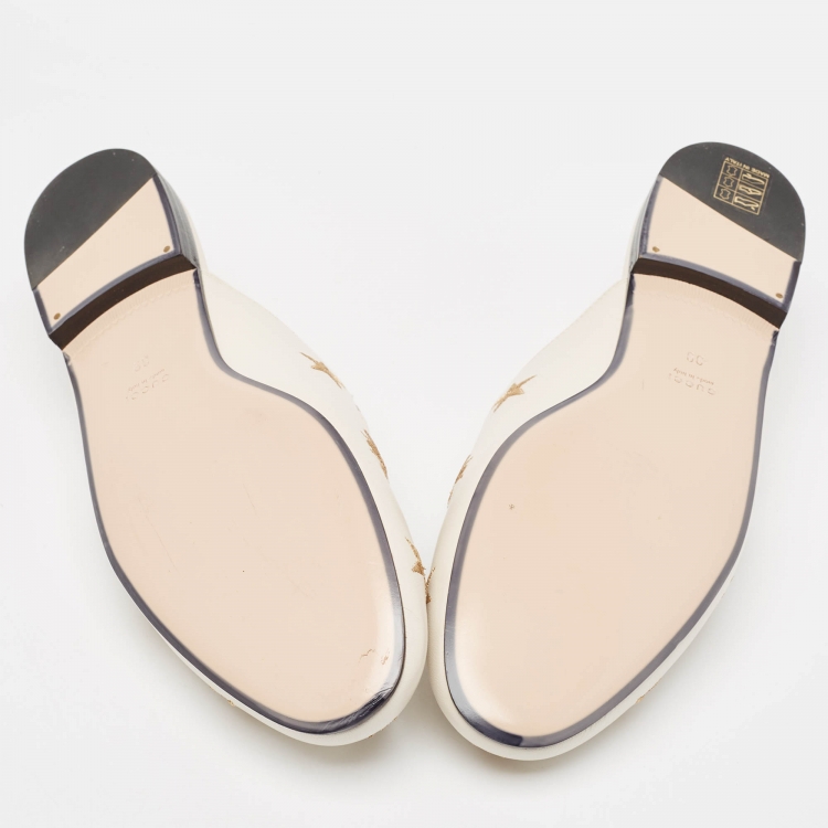Pre Owned Gucci Off White Leather Bee and Star Embroidered Princetown Flat Mules Size 39