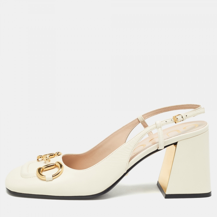 مملوكة مسبقًا Gucci Cream Leather Horsebit Slingback Pumps Size 40