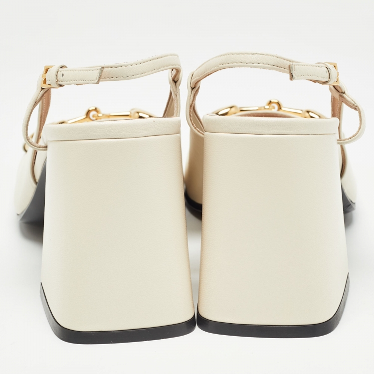 مملوكة مسبقًا Gucci Cream Leather Horsebit Slingback Pumps Size 40