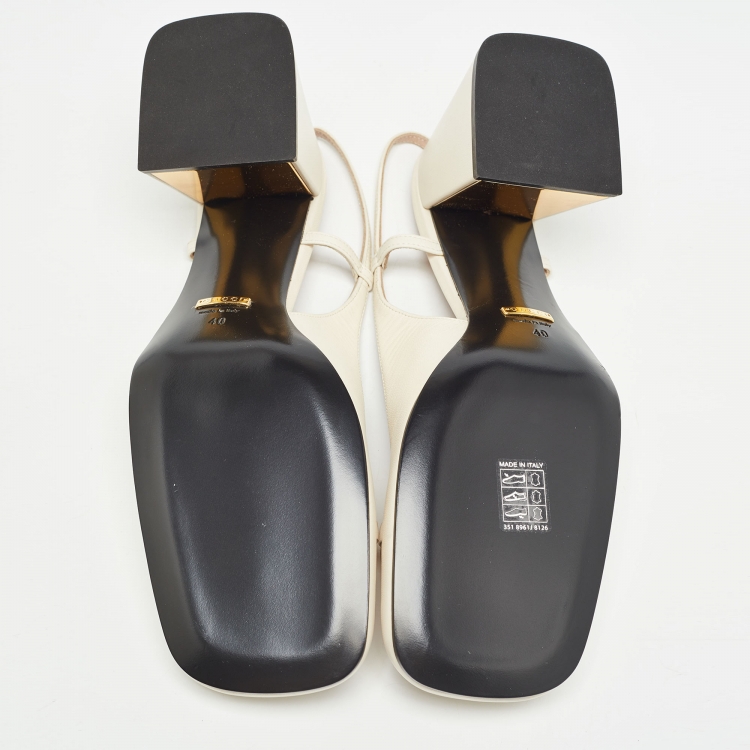 مملوكة مسبقًا Gucci Cream Leather Horsebit Slingback Pumps Size 40