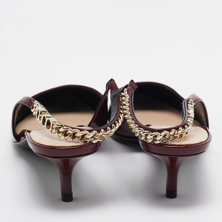 Pre Owned Gucci Burgundy Patent Leather Signoria Slingback Pumps Size 39