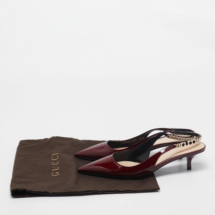 Pre Owned Gucci Burgundy Patent Leather Signoria Slingback Pumps Size 39