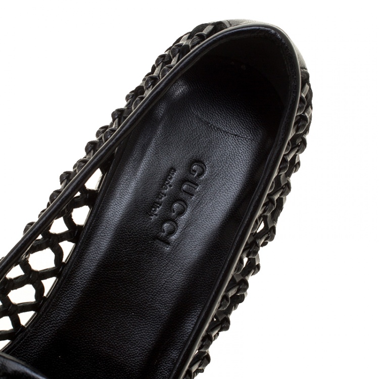 Pre Owned Gucci Black Woven Leather Horsebit Loafers Size 37