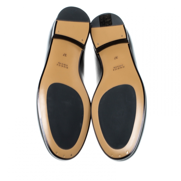Pre Owned Gucci Black Leather Betis Glamour Horsebit Loafers Size 37