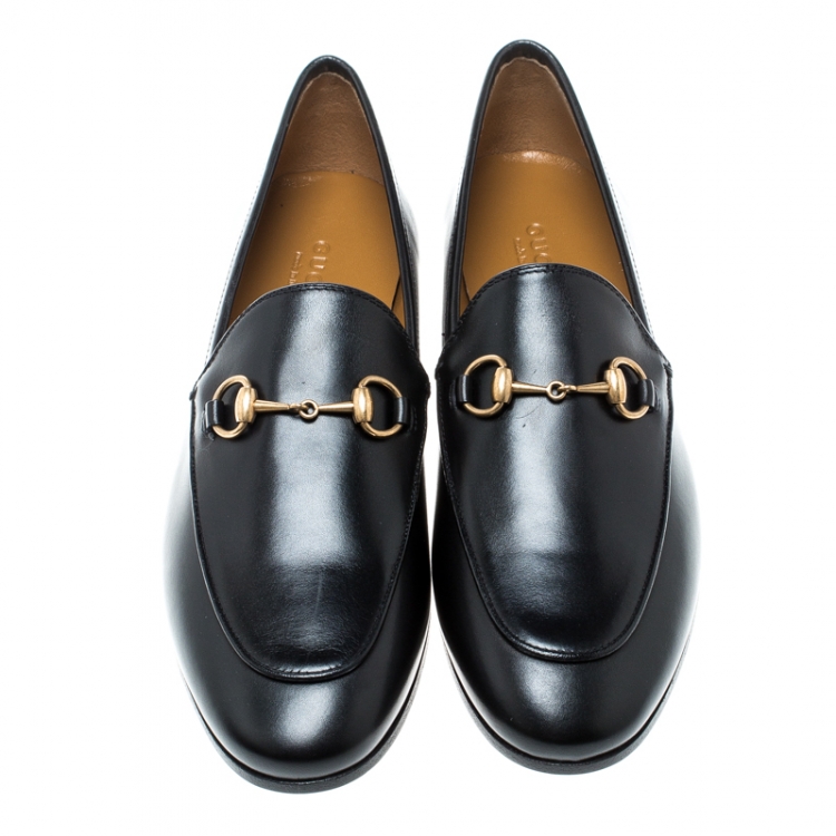 Pre Owned Gucci Black Leather Betis Glamour Horsebit Loafers Size 37.5