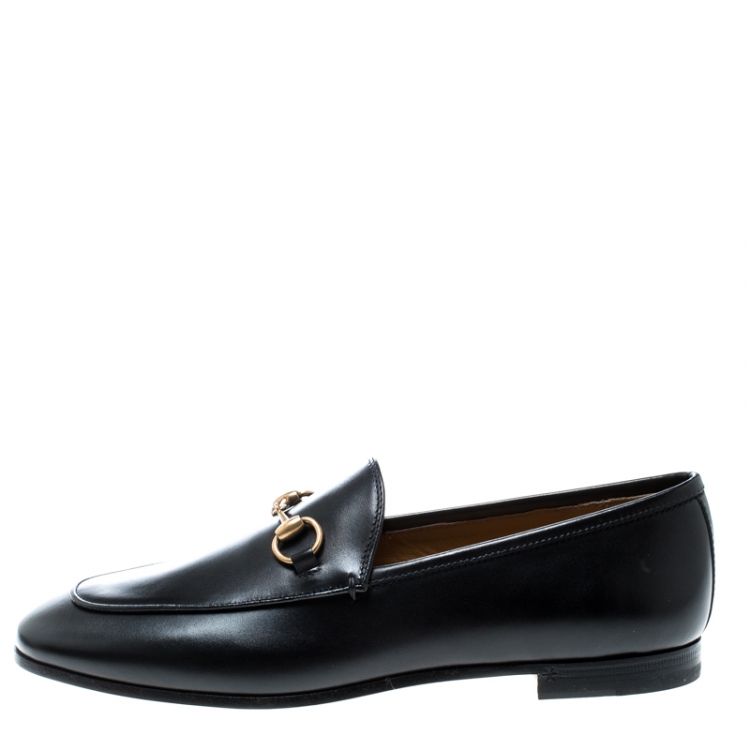Pre Owned Gucci Black Leather Betis Glamour Horsebit Loafers Size 37.5