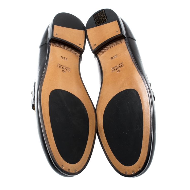 Pre Owned Gucci Black Leather Betis Glamour Horsebit Loafers Size 38.5