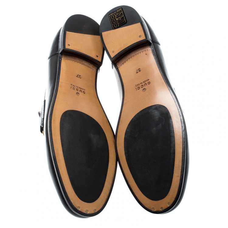 Pre Owned Gucci Black Leather Betis Glamour Horsebit Loafers Size 37