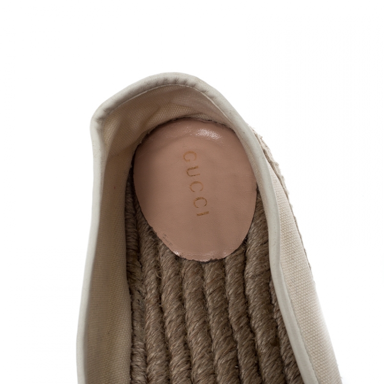 Pre Owned Gucci White Canvas Logo Espadrilles Size 38