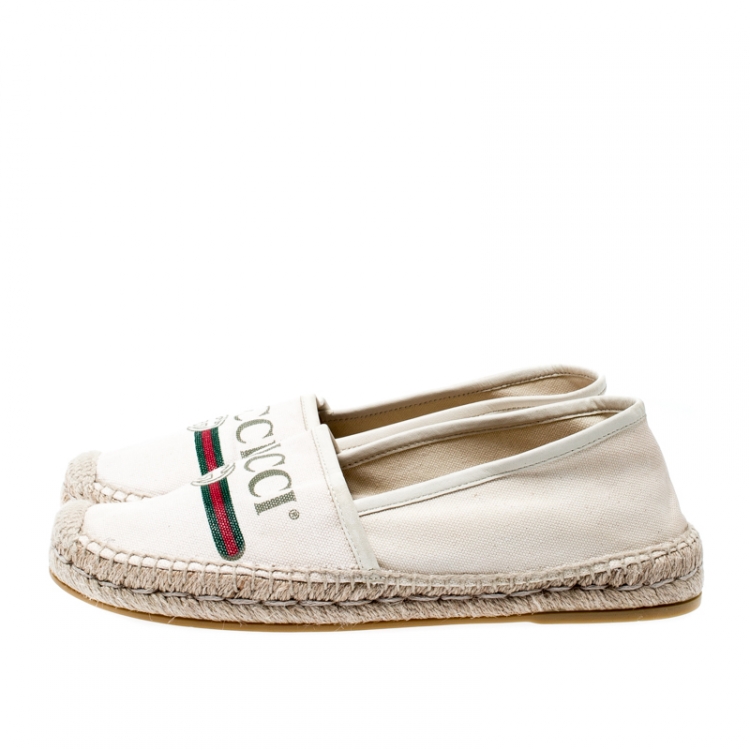 Pre Owned Gucci White Canvas Logo Espadrilles Size 38