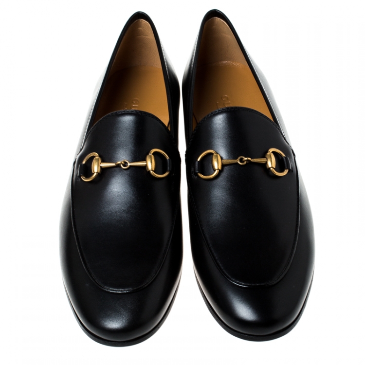 Pre Owned  Gucci Black Leather Horsebit Loafers Size 37