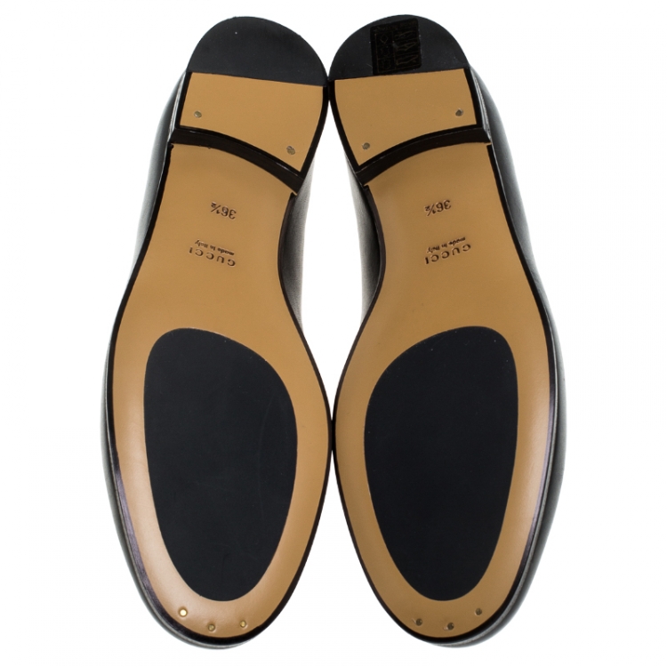 Pre Owned Gucci Black Leather Jordaan Horsebit Slip On Loafers Size 36.5